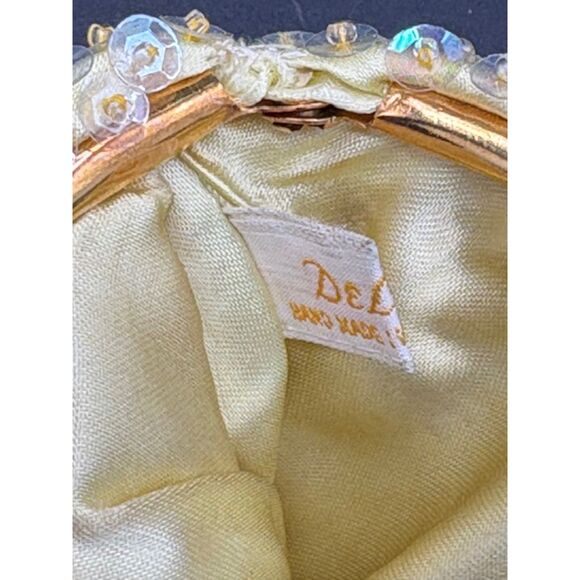 Vintage Dilill Yellow Beaded Coin Purse 50s Satin - Picture 6 of 6
